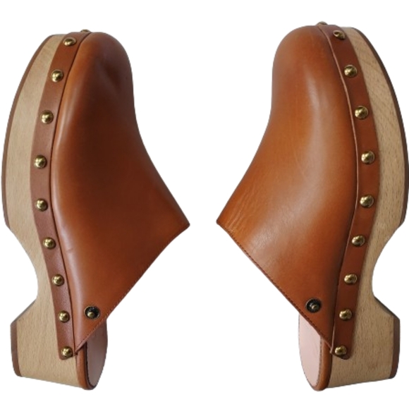 J. Crew Leather Slip On Mule Clog Shoe Size 6.5 #BA188 Rich Oak - Picture 4 of 14